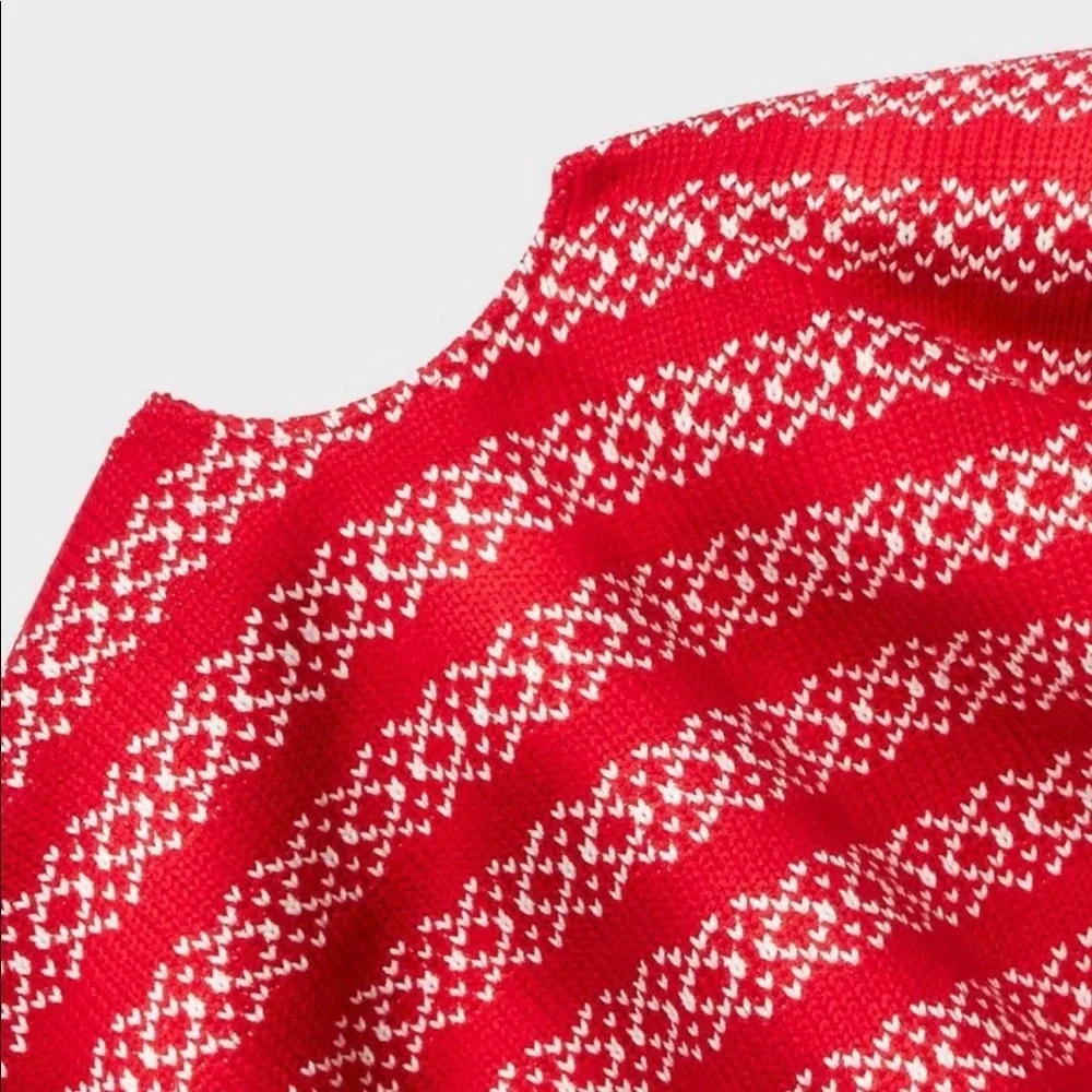 NWT  48in Fair Isle Christmas Tree Skirt with Tassels Red/White - Wondershop